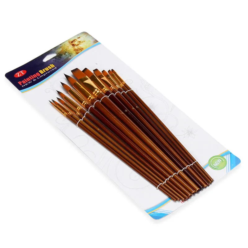 12 PCs Nylon Hair Art Brush Long Brush Holder Watercolor Painting Brush