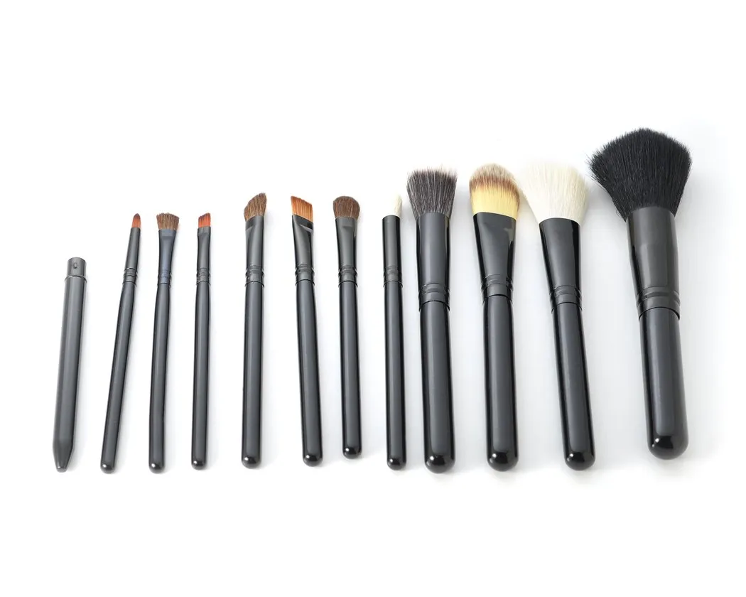 12 Pcs Professional Makeup Brush Set with Cup Holder - Black