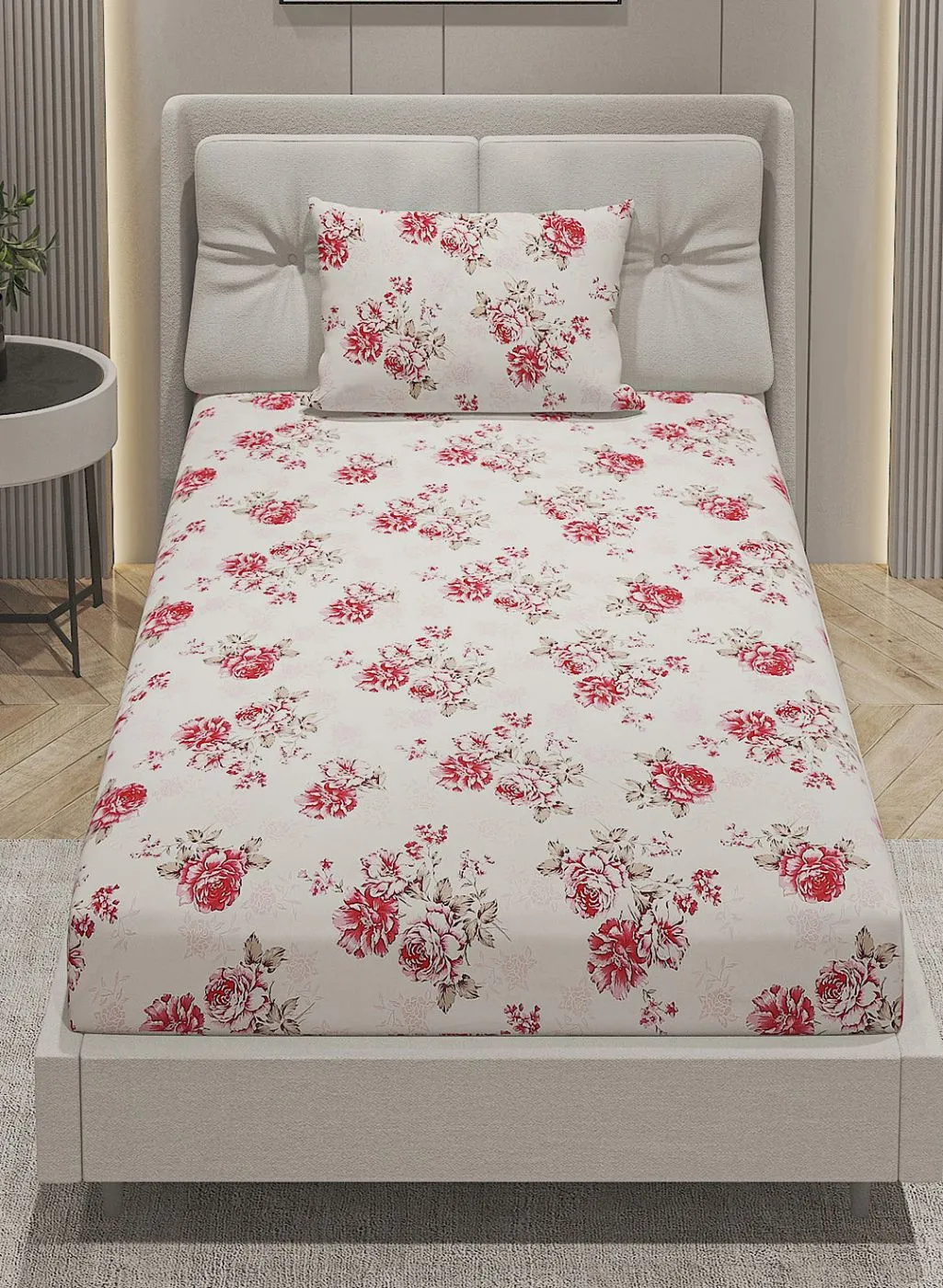 144TC Pure Cotton Single Bedsheet with 1 Pillow Covers