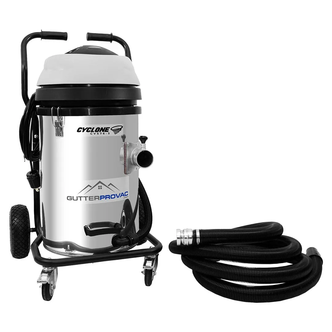 20 Gallon Cyclone II 3600W Stainless Steel Gutter Vacuum with 40 Foot Carbon Fiber Clamping Poles and Bag