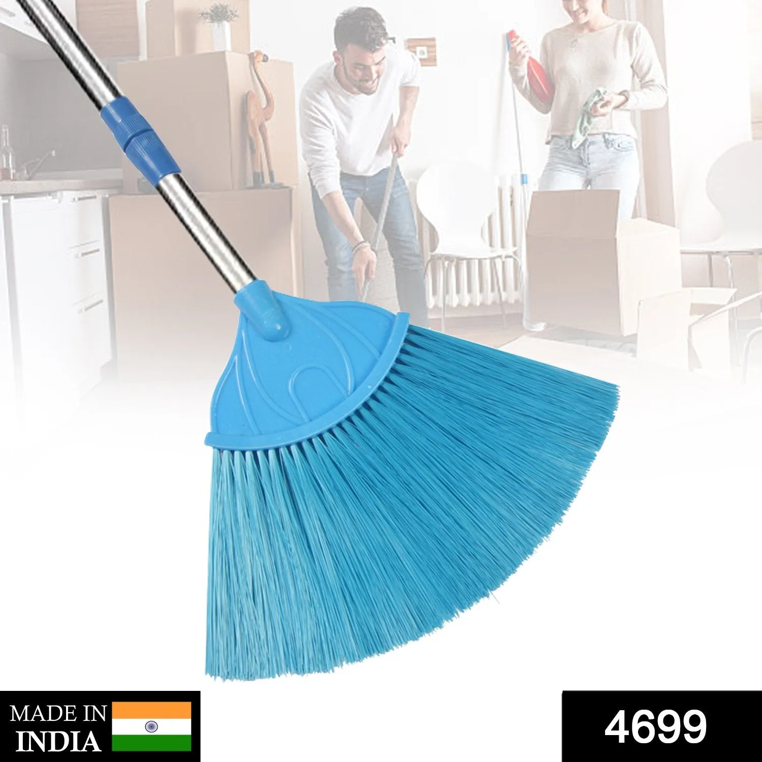 4699 Broom with Long Stainless Steel Rod and Extendable Cobweb Cleaner Stick