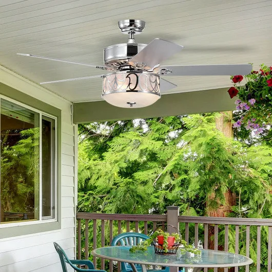 52 Inch Ceiling Fan with Light Reversible Blade and Adjustable Speed-Silver