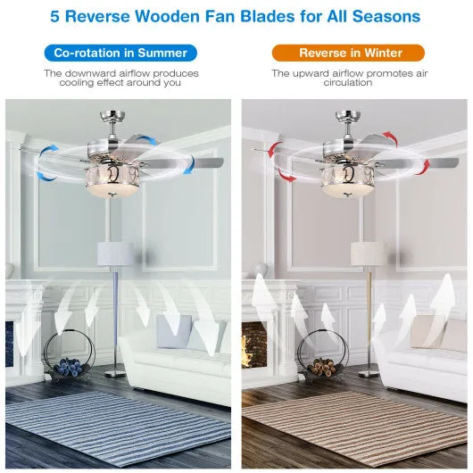 52 Inch Ceiling Fan with Light Reversible Blade and Adjustable Speed-Silver