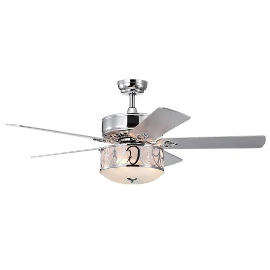 52 Inch Ceiling Fan with Light Reversible Blade and Adjustable Speed-Silver