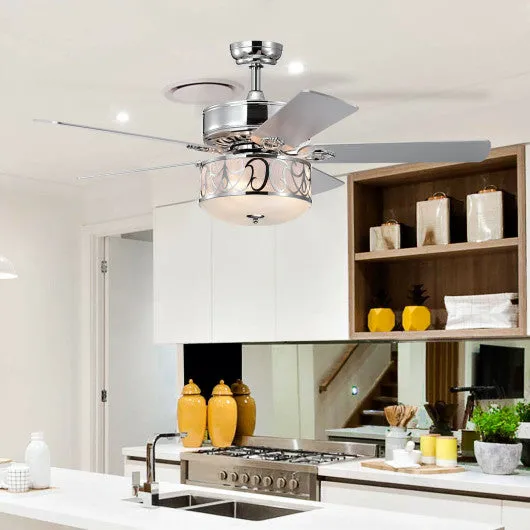 52 Inch Ceiling Fan with Light Reversible Blade and Adjustable Speed-Silver