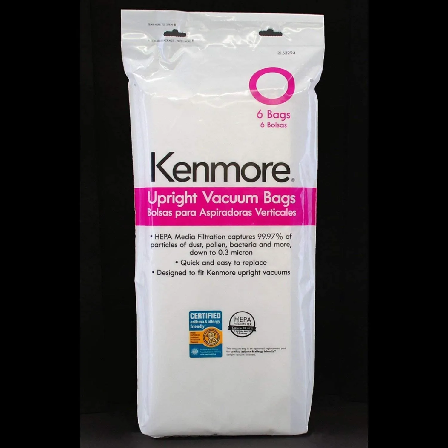 6 Kenmore O/U HEPA Bags 53294   1 Sears Kenmore EF-2 Filter 86880