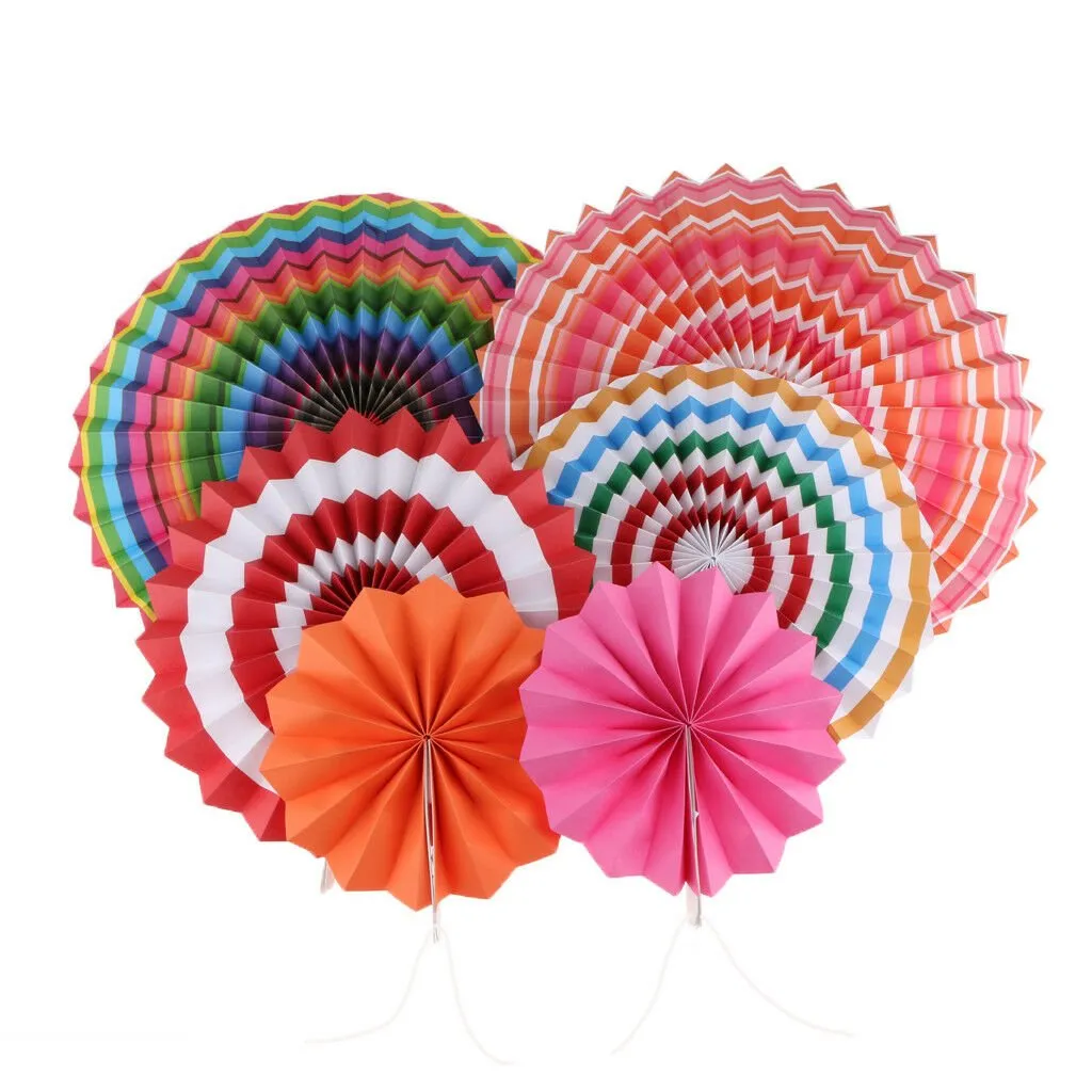 6pcs Decorative Paper Fans - Mixed Colour