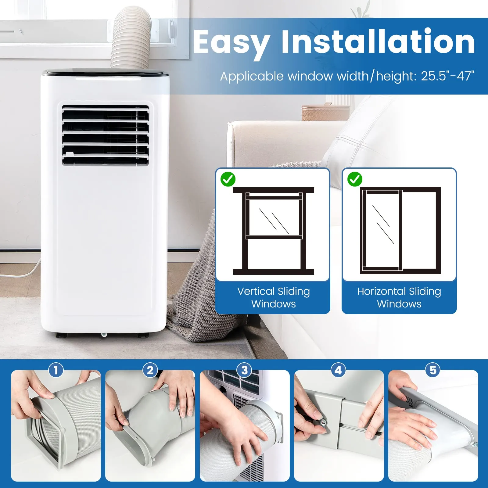 9000 BTU Portable Air Conditioner, 3-in-1 AC Cooling Unit with Remote Control, Dehumidifier, 24H Timer