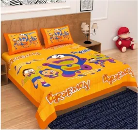 AC FASHION Rajasthani Jaipuri Traditional Sanganeri Doraemon Print 144 TC 100% Cotton Double Size Bedsheet with 2 Pillow Covers