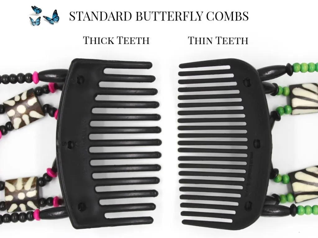 African Butterfly Thick Hair Comb - Beada Tube Black 56