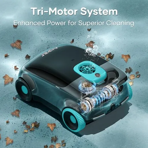 AIPER Cordless Robotic Pool Cleaner, Pool Vacuum for Above Ground Pool with Advanced Filtration, Tri-Motor & LED Indicator, ldeal for Above-Ground Pools Up to 33 FT in Length (Last 130 Mins)