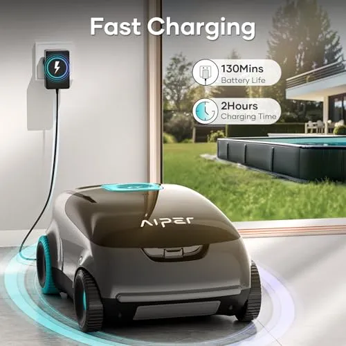 AIPER Cordless Robotic Pool Cleaner, Pool Vacuum for Above Ground Pool with Advanced Filtration, Tri-Motor & LED Indicator, ldeal for Above-Ground Pools Up to 33 FT in Length (Last 130 Mins)