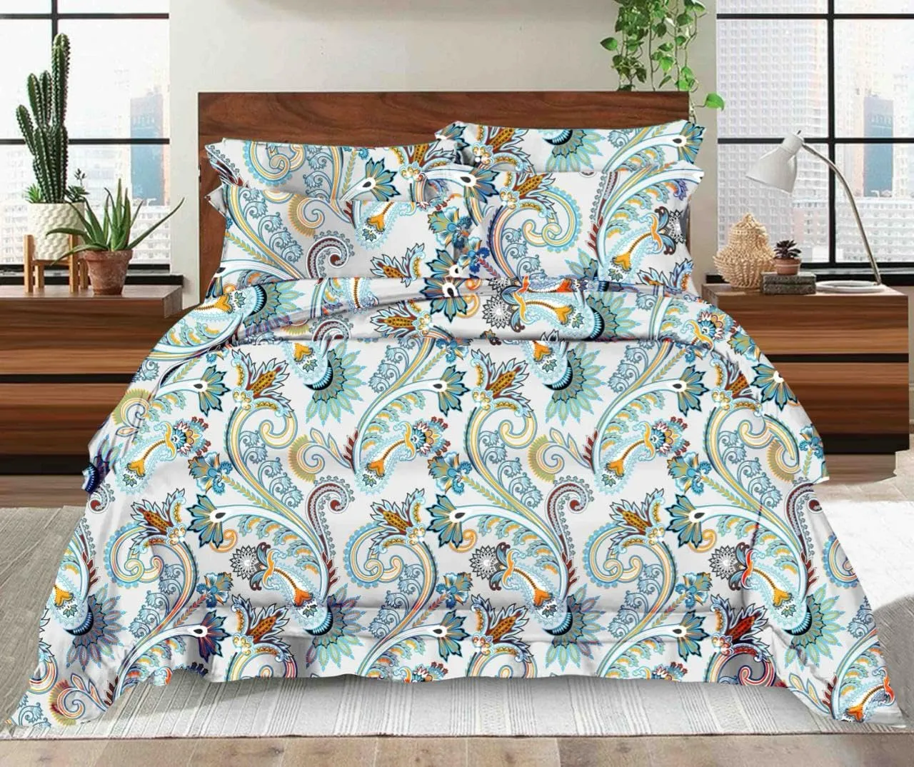 Akshya Summer Bedsheets for Double Bed, Elastic Fitted Bedsheet, Summer Bedsheets Double Size 72x78, 210TC, Blue Bedsheet