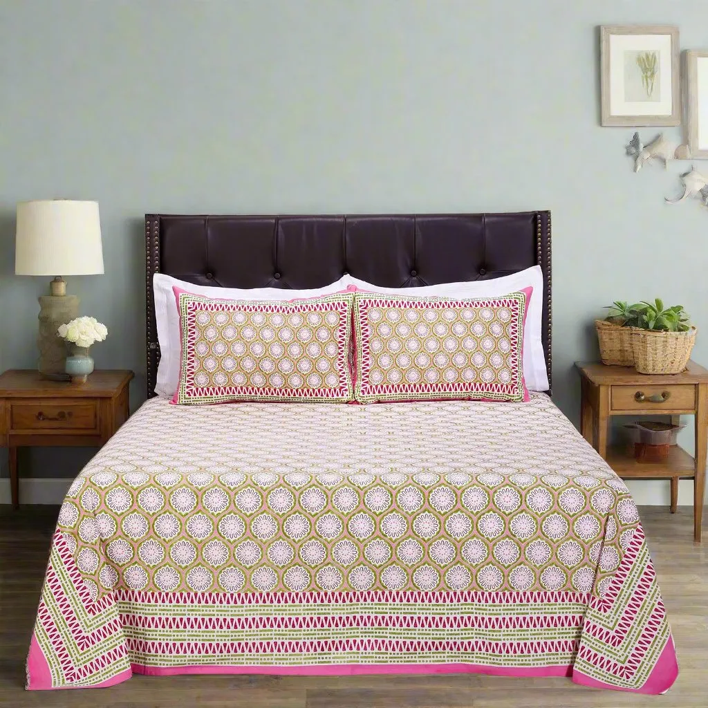 Alice Jaal Pink Cotton  Bedsheet