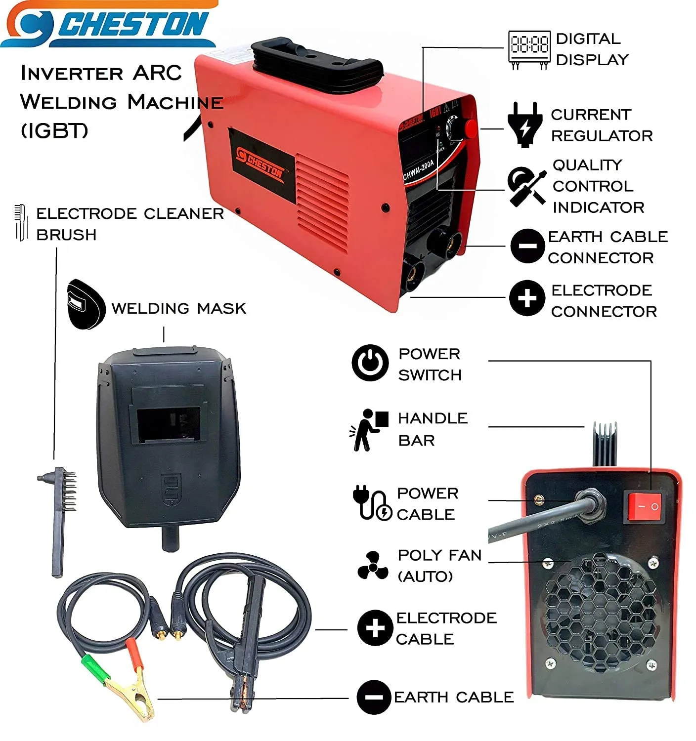 CHESTON 26 mm 850W 900RPM 3 Modes Rotary Hammer Drill Machine with 3-Piece Drill Bit and 2 Chisel   200A Portable Inverter ARC/MMA Compact Welding Machine