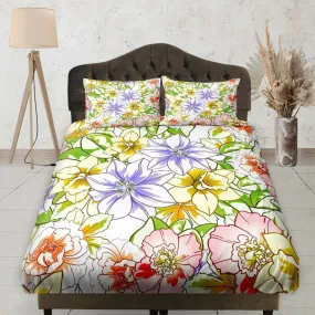 Colorful Summer Flowers Fitted Bedsheet, Floral Prints, Aesthetic Boho Bedding Set Full, Dorm Bedding, Crib Sheet, Shabby Chic Bedding