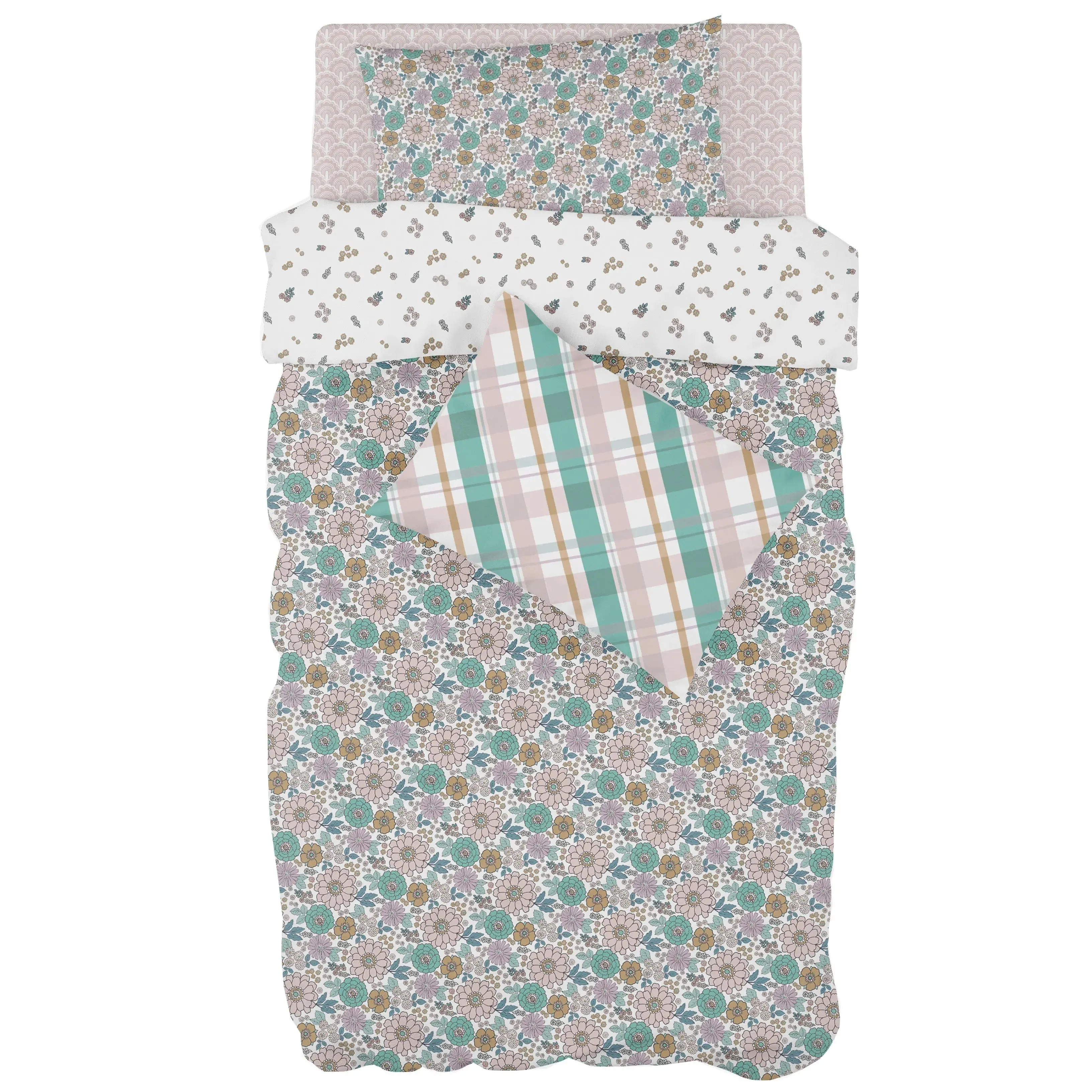 DELILAH GREEN Bedding Bundle: Reversible Duvet Set With Fitted Sheet