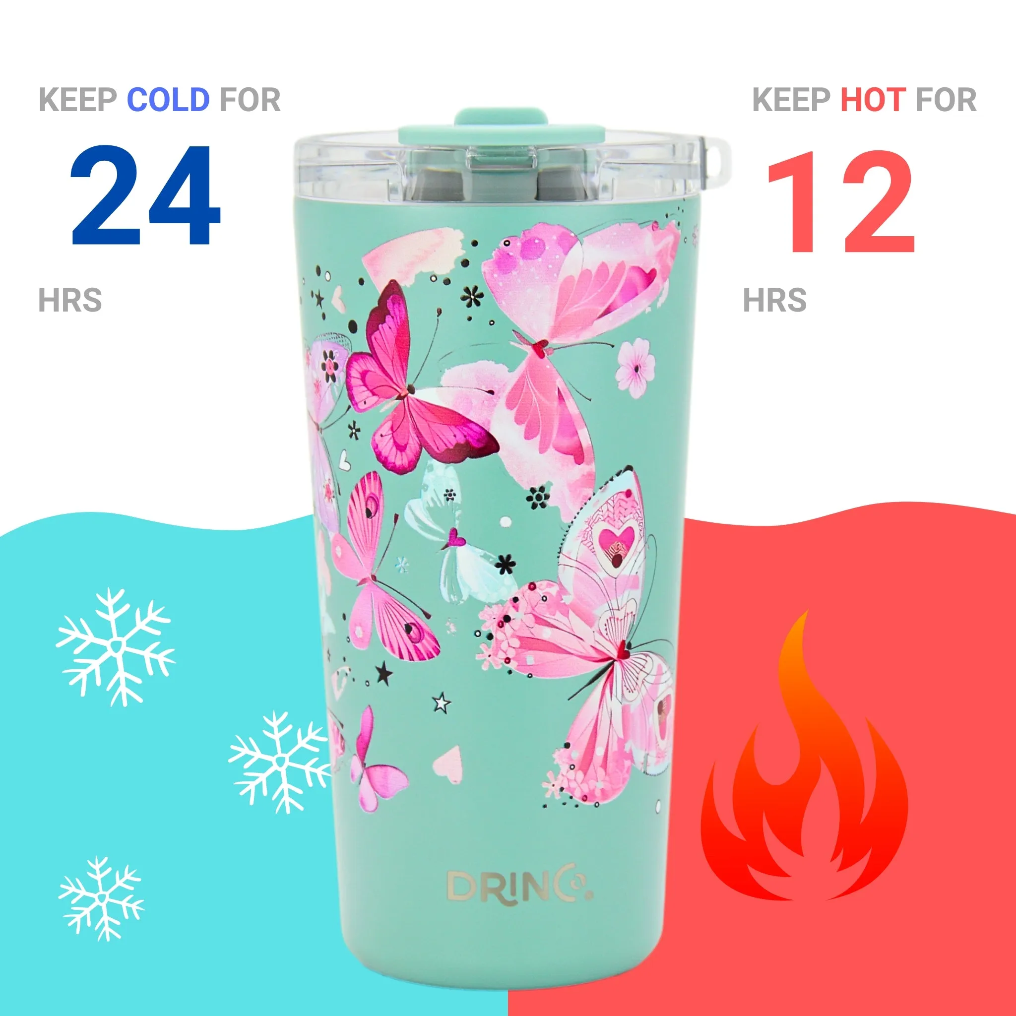 DRINCO®  Seattle 20oz Leakproof Tumbler with Straw - Butterfly