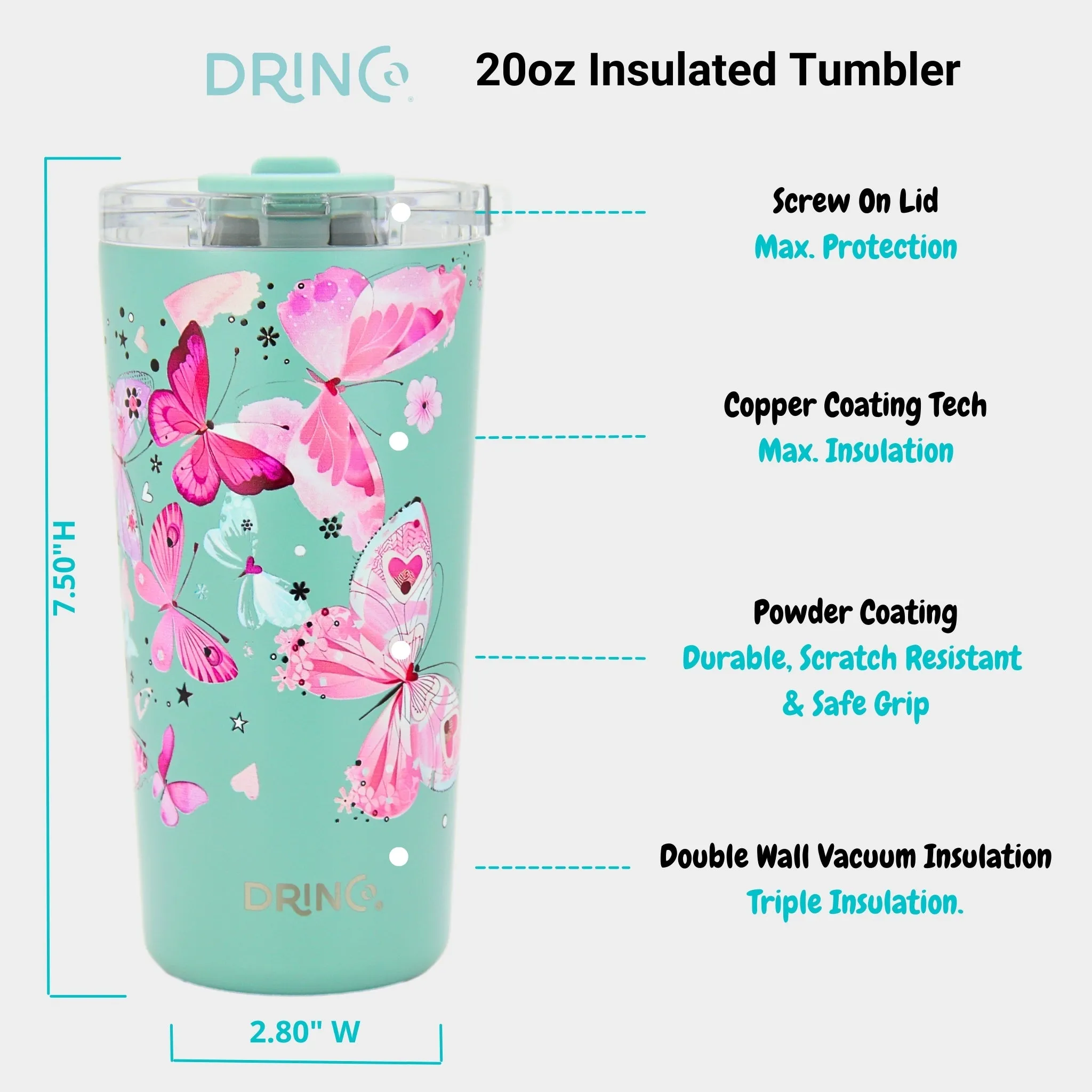 DRINCO®  Seattle 20oz Leakproof Tumbler with Straw - Butterfly