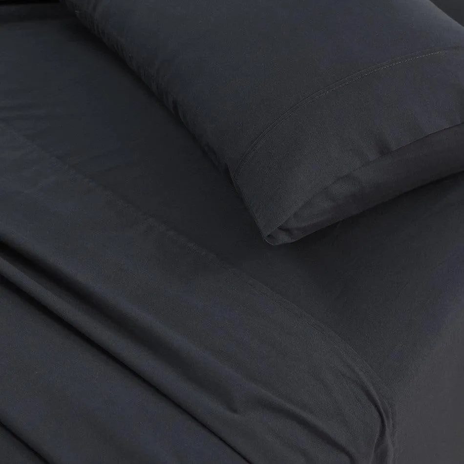 Elan Linen 100% Egyptian Cotton Vintage Washed 500TC Charcoal 50 cm Deep Mega King Bed Sheets Set