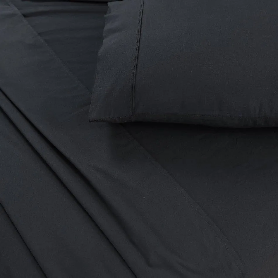 Elan Linen 100% Egyptian Cotton Vintage Washed 500TC Charcoal 50 cm Deep Mega King Bed Sheets Set