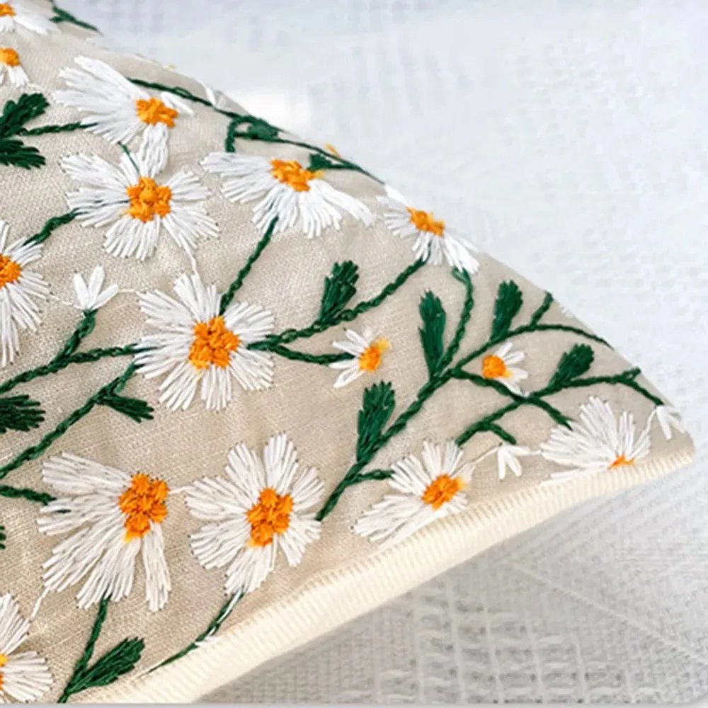 Embroidered Floral Pillow Case