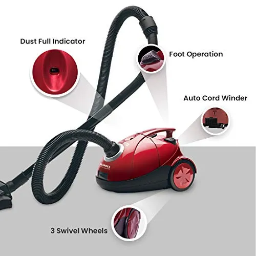 Eureka Forbes Quick Clean DX 1200-Watt Vacuum Cleaner for Home with Free Reusable dust Bag (Red)