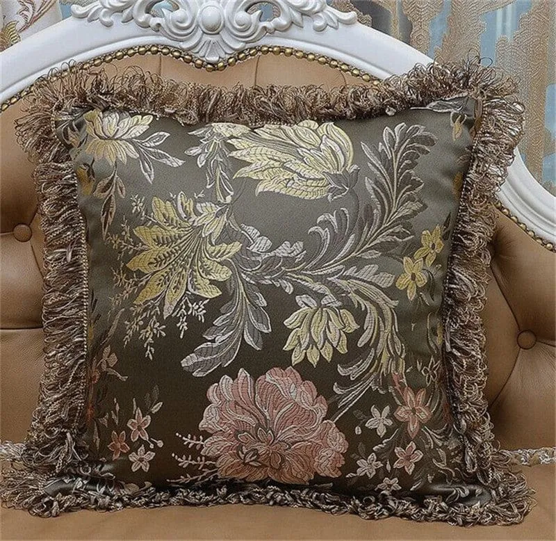 Europe Satin Jacquard Tassels Luxury Cushion Cover