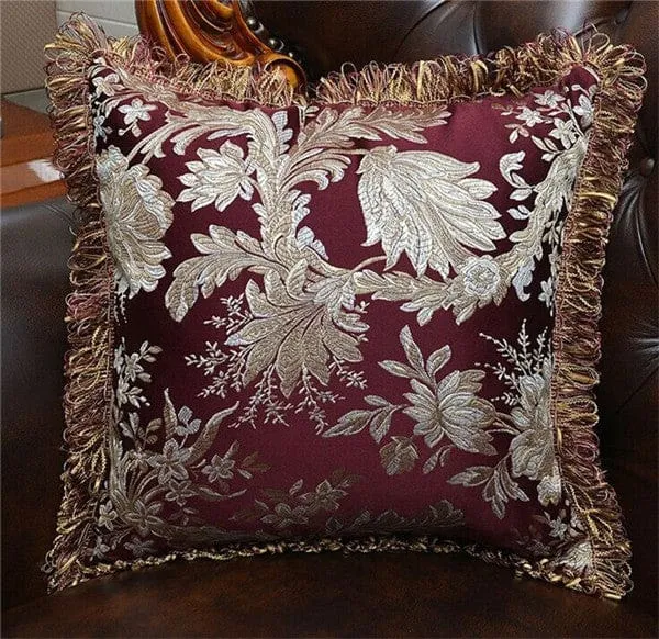 Europe Satin Jacquard Tassels Luxury Cushion Cover