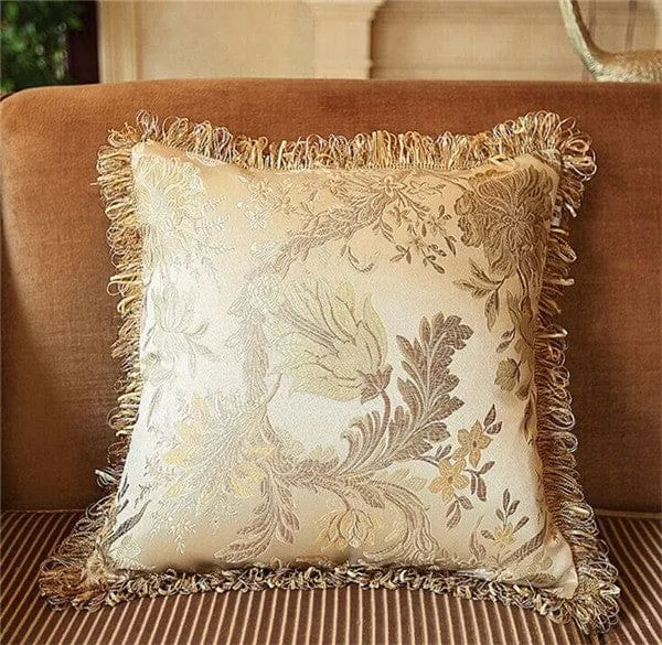 Europe Satin Jacquard Tassels Luxury Cushion Cover