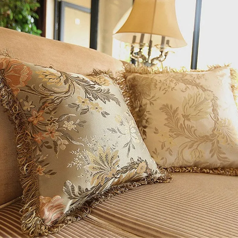 Europe Satin Jacquard Tassels Luxury Cushion Cover