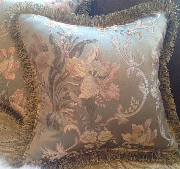 Europe Satin Jacquard Tassels Luxury Cushion Cover