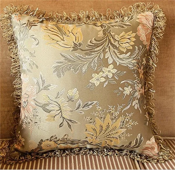 Europe Satin Jacquard Tassels Luxury Cushion Cover