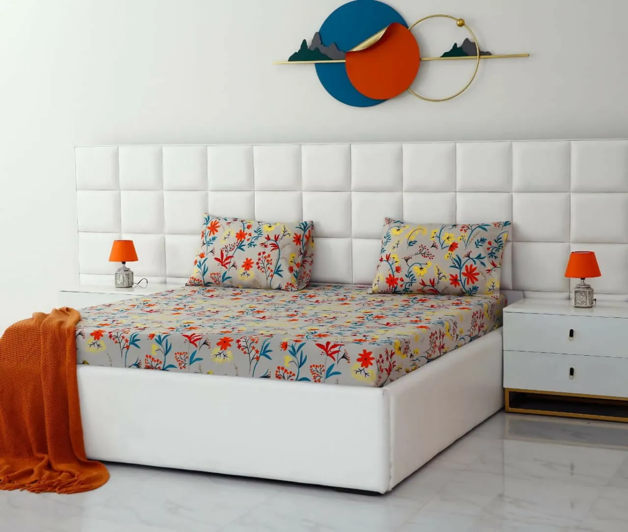 Fitted Bed Sheet-Orange Lilly