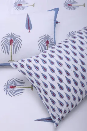 Fiza Palm Tree Blue Cotton Percale Bedsheet