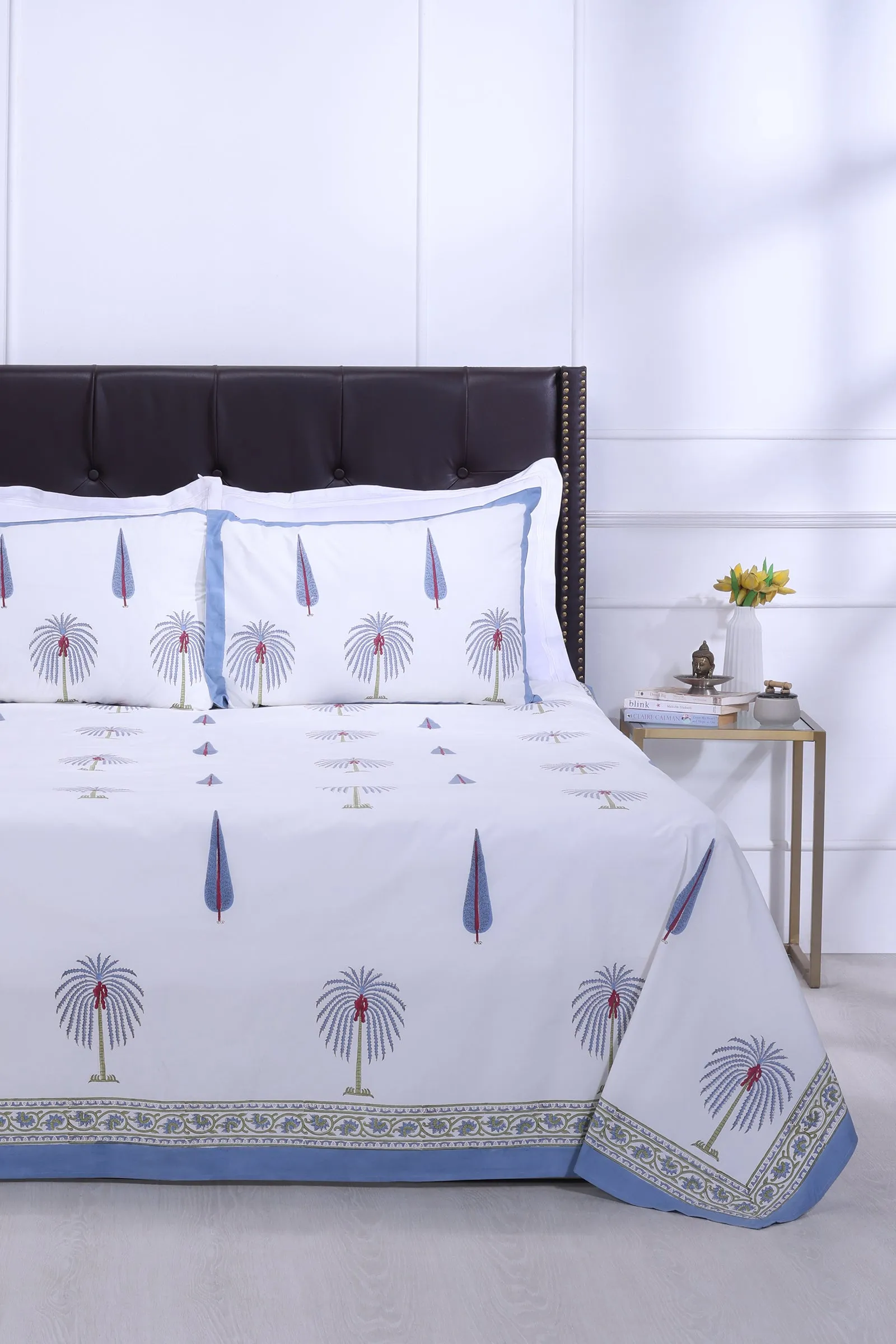 Fiza Palm Tree Blue Cotton Percale Bedsheet