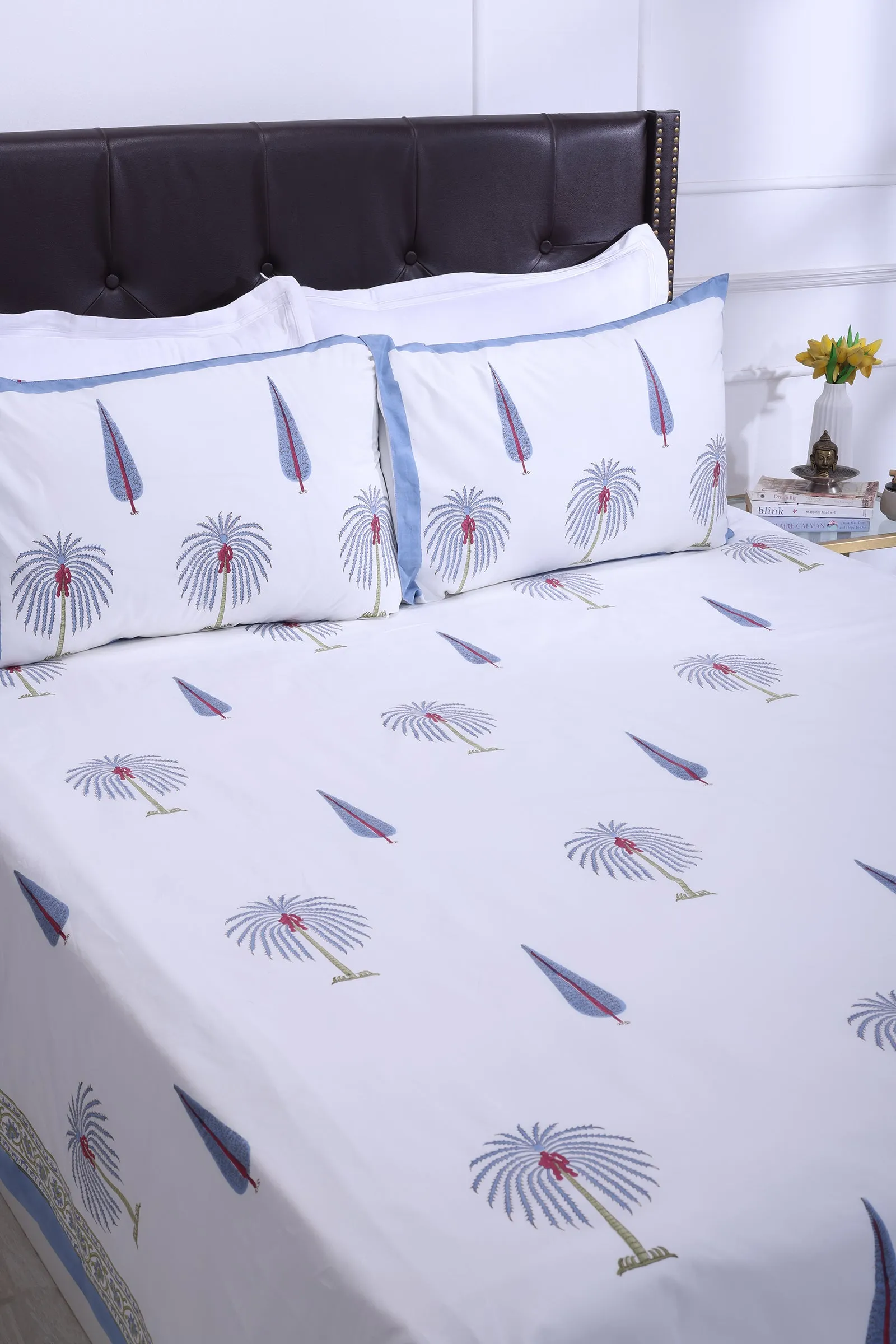 Fiza Palm Tree Blue Cotton Percale Bedsheet