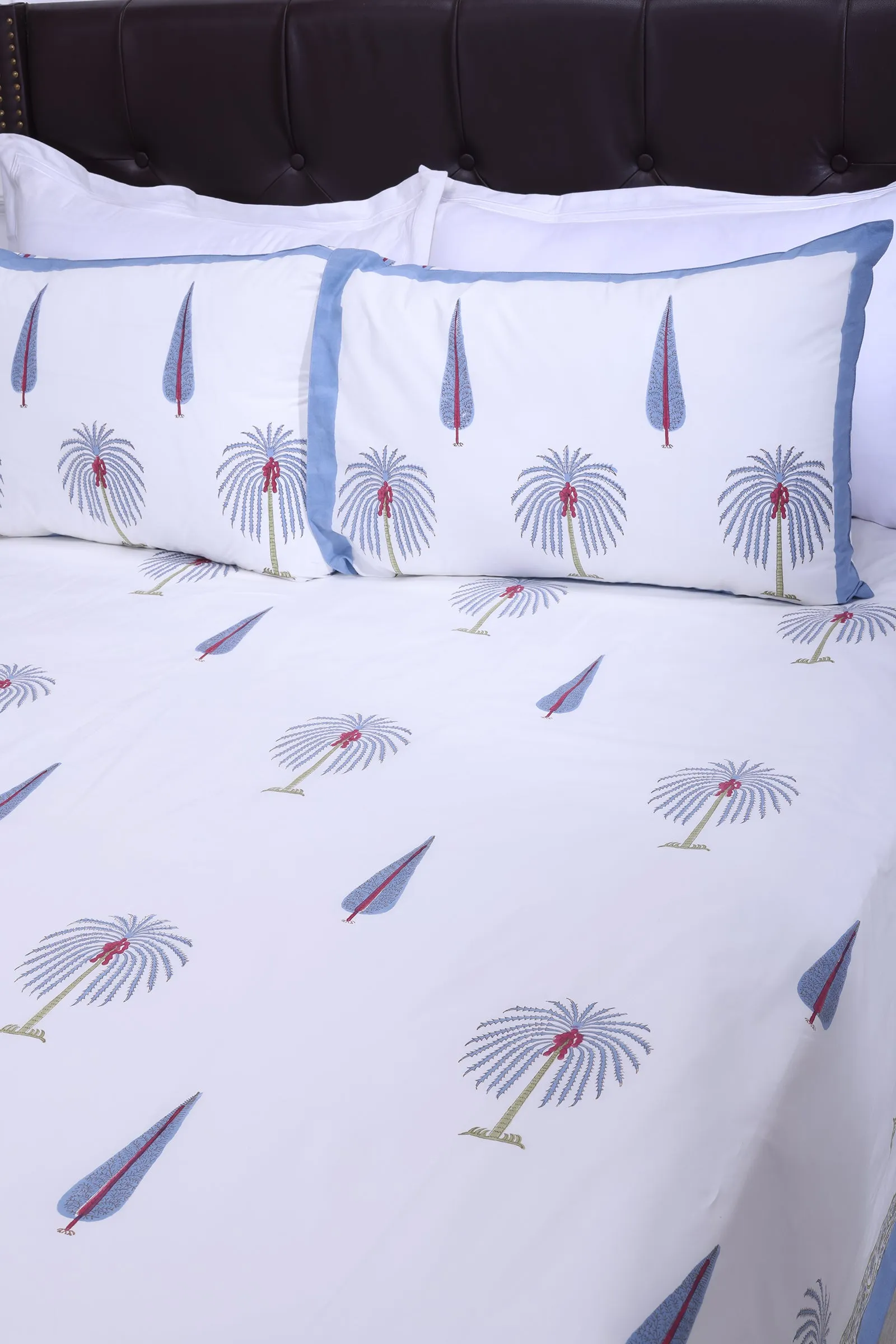 Fiza Palm Tree Blue Cotton Percale Bedsheet