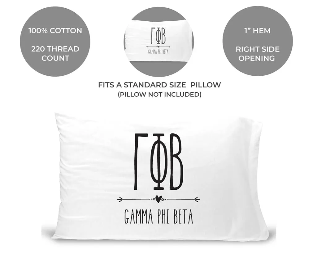 Gamma Phi Beta Boho Greek Letters and Name Pillowcase