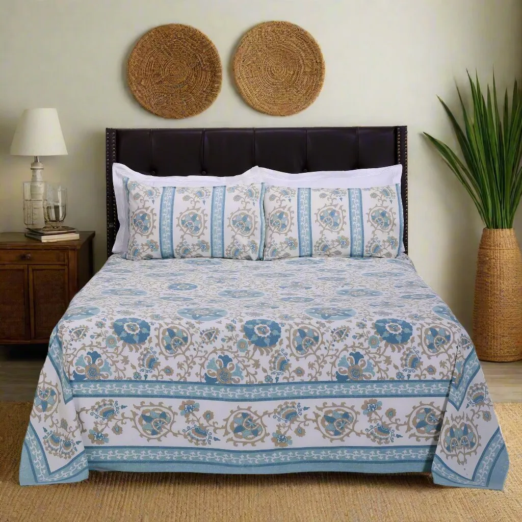 Gayatri Gaon Dalilah Blue Cotton Bedsheet