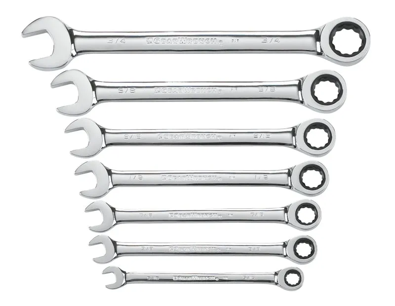 GearWrench 9317 Wrench Set, 7-Piece, Steel, Polished Chrome, Specifications: SAE Measurement