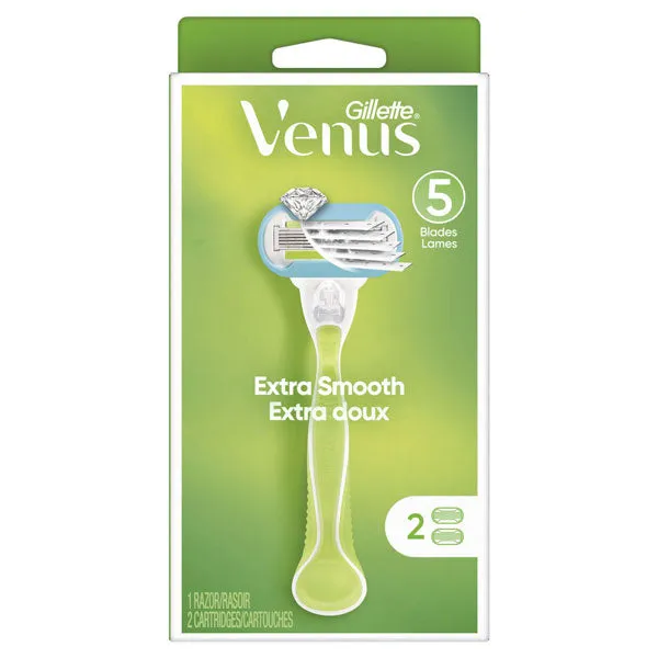 Gillette Venus Extra Smooth Green Women's Razor Handle   2 Blade Refills