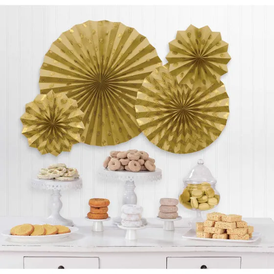 Gold Glitter Fans Hanging Decorations 4pk