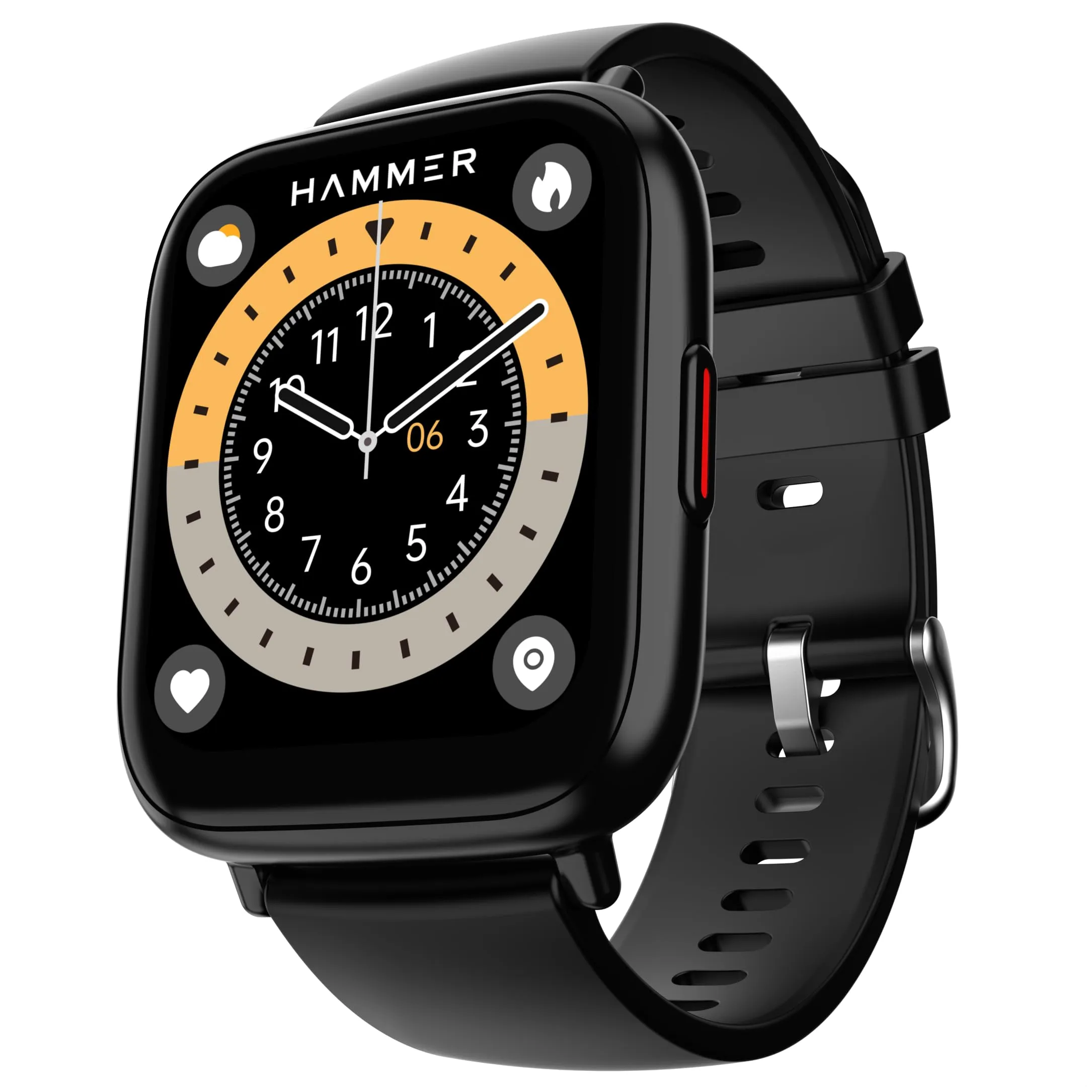 HAMMER Fit  1.85" Calling Smart Watch for Men and Women with Built-in Games, Metallic Body, Voice Assistant, in-App GPS, 100  Sports Modes, 100  Customized Watchfaces (Black)