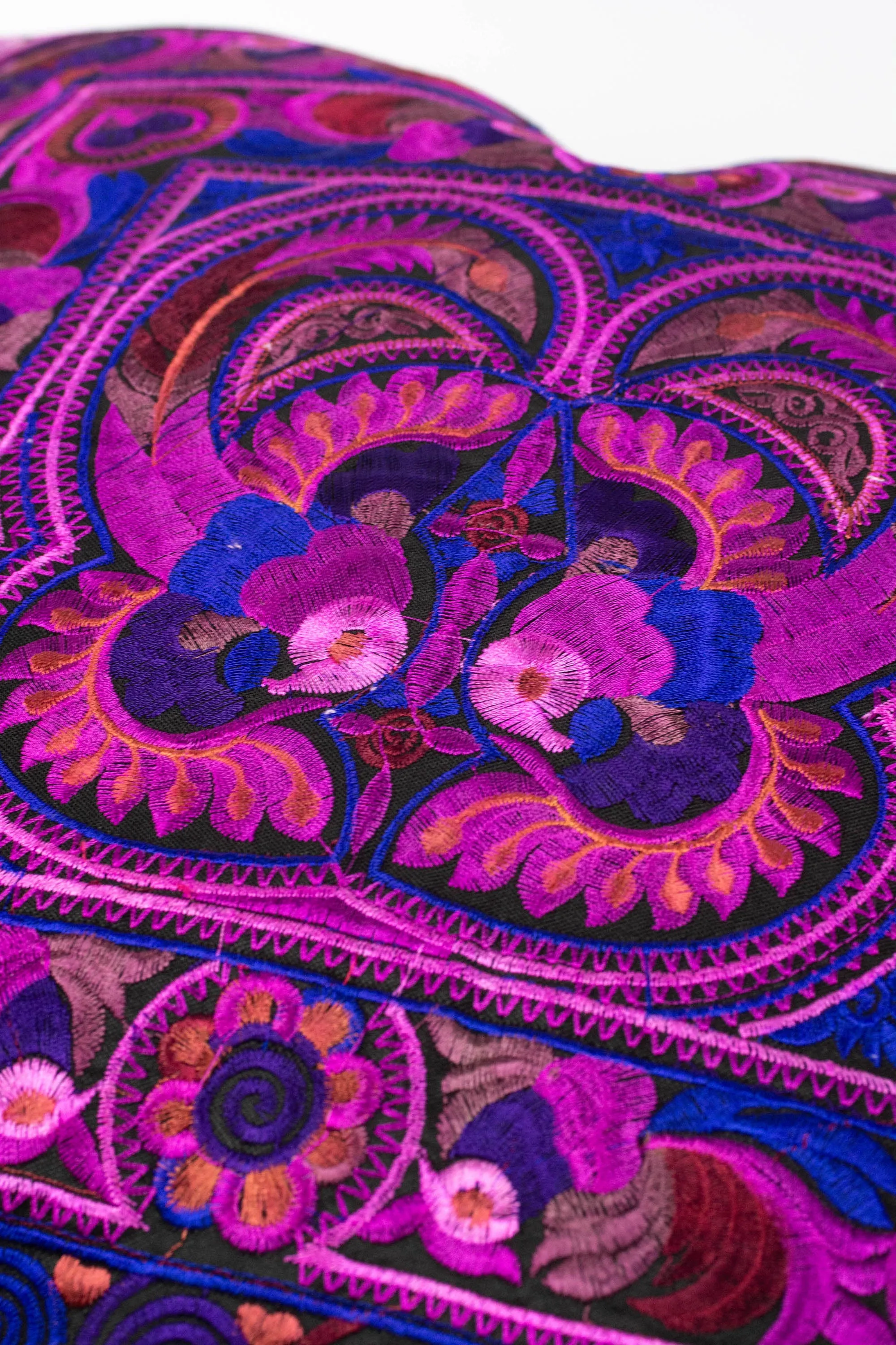 Hmong Hill Tribe Embroidered Peacock Pillowcase in Purple