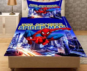 HomeStore-YEP Super Soft Velvet Digital Printed Spiderman Single Bedsheet And One Pillow Cover - Size 90 X 60 Inch, Multicolor