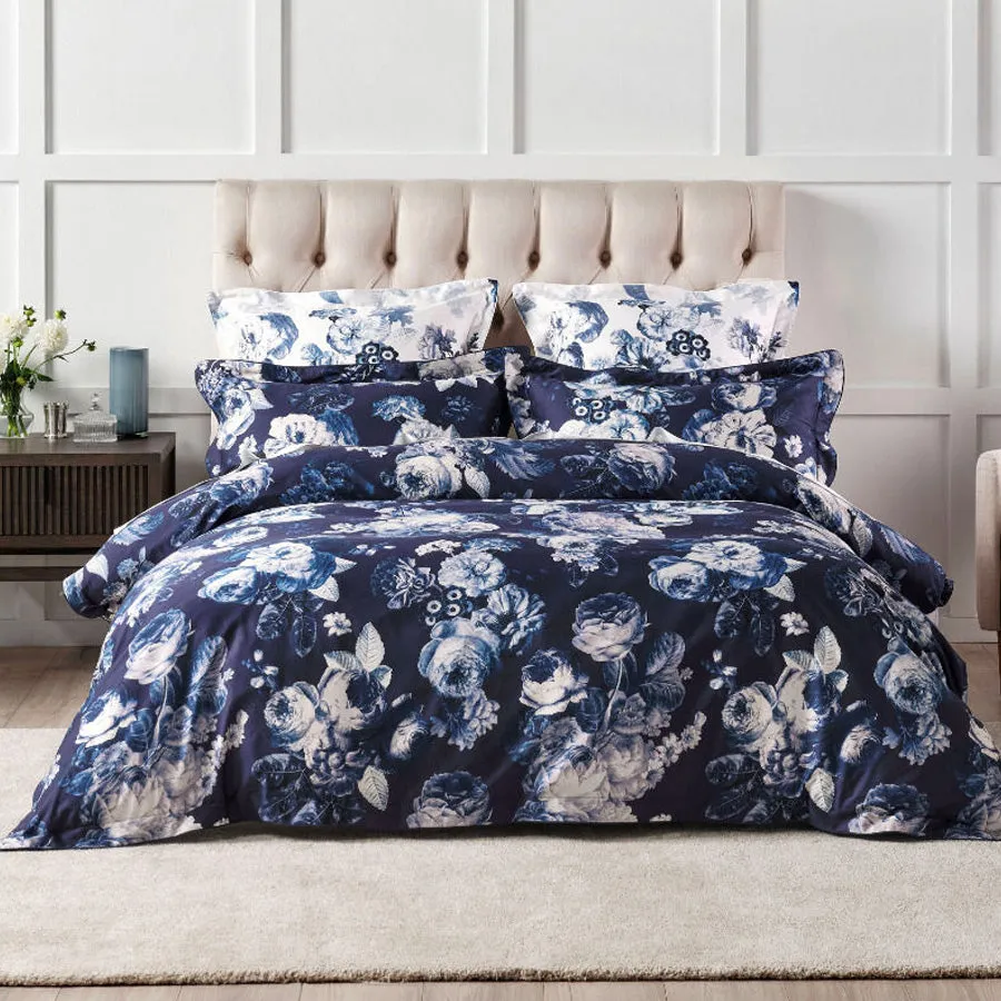 Jardin Navy Quilt Cover Set by GRACE Linen House