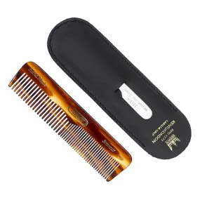 Kent NU19 Double-Tooth Pocket Comb with Nail File in Black Leather Case