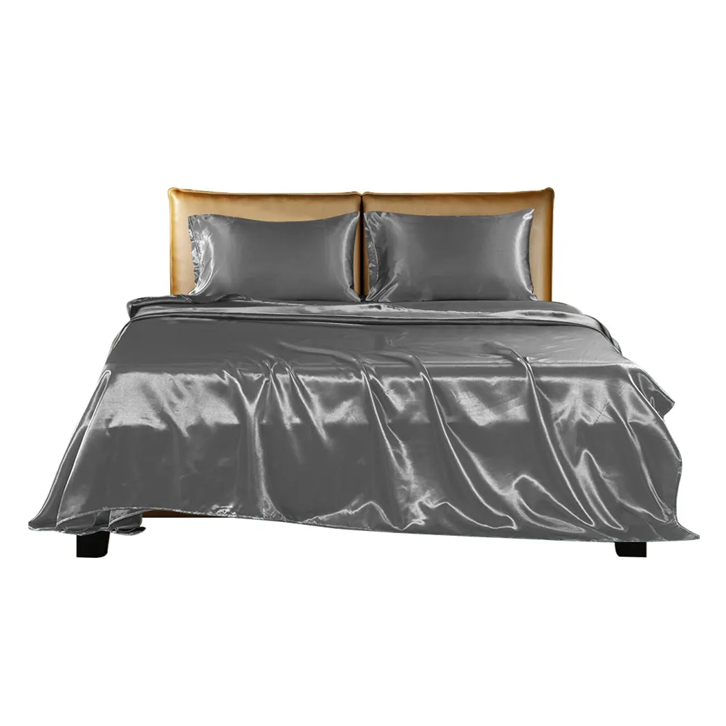 King Dreamz Silky Satin Sheets Fitted Grey Dark Grey