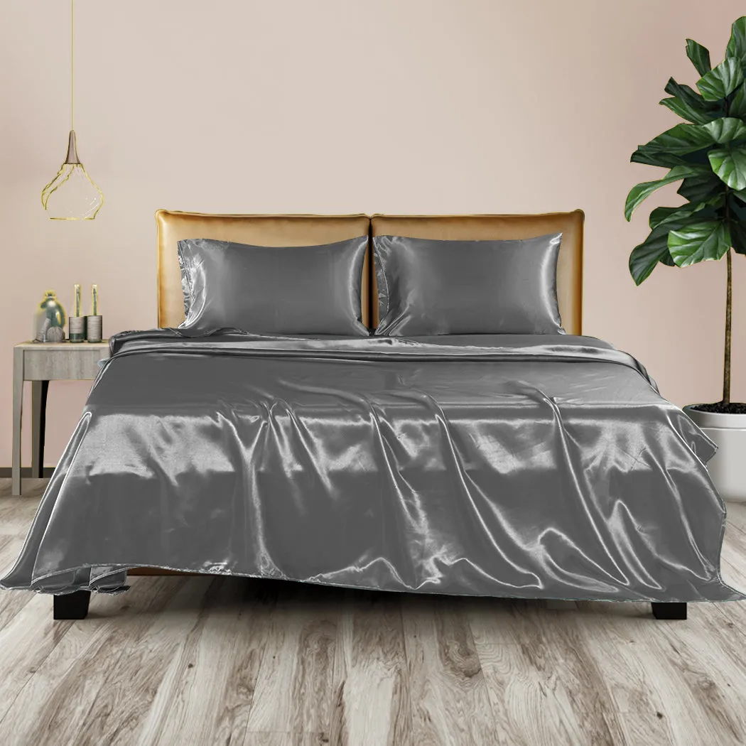 King Dreamz Silky Satin Sheets Fitted Grey Dark Grey